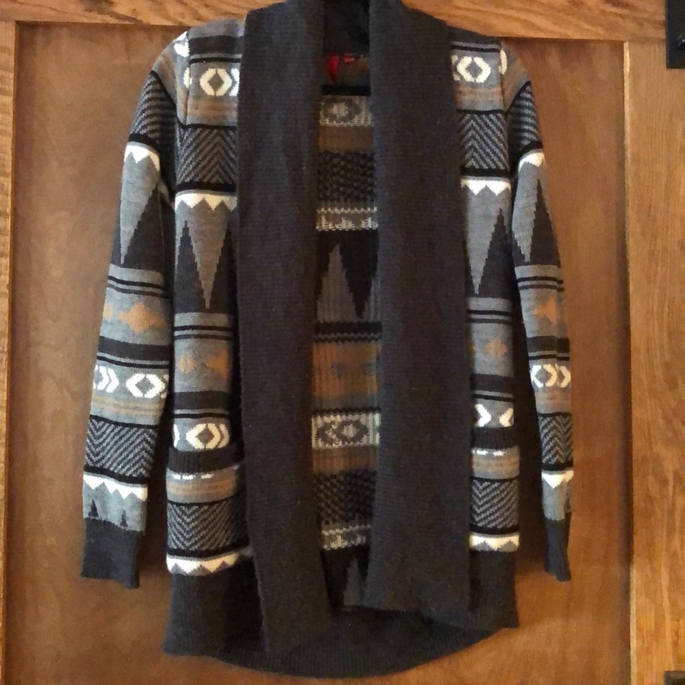 5/48 printed open shawl collar sweater S